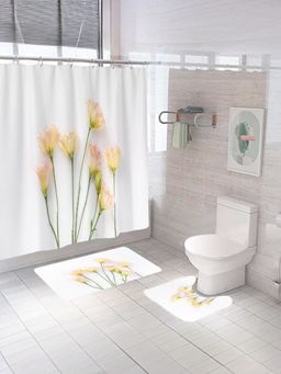 Savya Home - Shower Curtain & Bathroom Mat, Summer Yellow Tulips (Set of 3)