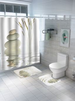 Savya Home - Shower Curtain & Bathroom Mat, Zen Stones (Set of 3)
