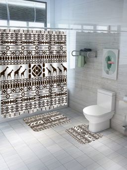 Savya Home - Shower Curtain & Bathroom Mat, Black & White Boho (Set of 3)