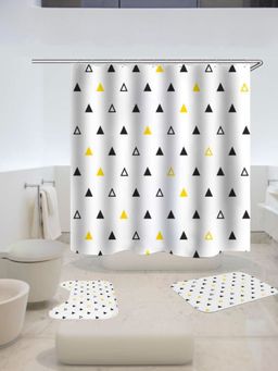 Savya Home - Shower Curtain & Bathroom Mat, Yellow & Black Triangle (Set of 3)