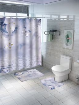 Savya Home - Shower Curtain & Bathroom Mat, Misty Blue (Set of 3)