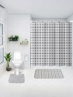 Savya Home - Shower Curtain & Bathroom Mat Checks (Set of 3)