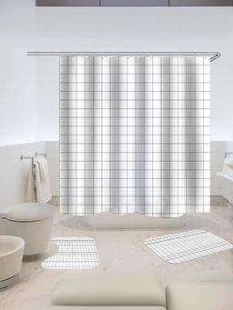 Savya Home - Shower Curtain & Bathroom Mat, Grey Checks (Set of 3)