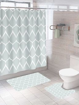 Savya Home - Shower Curtain & Bathroom Mat, Mint Green Print (Set of 3)