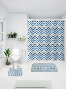 Savya Home - Shower Curtain & Bathroom Mat, Blue Aztec Print (Set of 3)