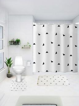 Savya Home - Shower Curtain & Bathroom Mat, Black Triangle (Set of 3)