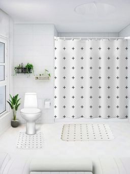 Savya Home - Shower Curtain & Bathroom Mat, Black & White Cross (Set of 3)