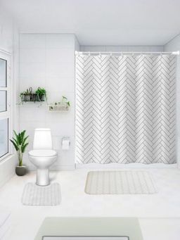 Savya Home - Shower Curtain & Bathroom Mat, Black & White Herringbone (Set of 3)