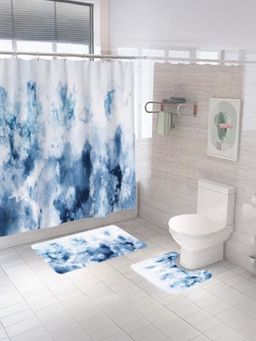Savya Home - Shower Curtain & Bathroom Mat, Blue Marble (Set of 3)