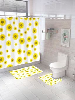 Savya Home - Shower Curtain & Bathroom Mat, Sunflower Print (Set of 3)