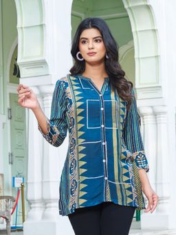KAFTANIZE - Blue Abstract Print Short Kurti