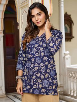 KAFTANIZE - Navy Blue Floral Short Kurti