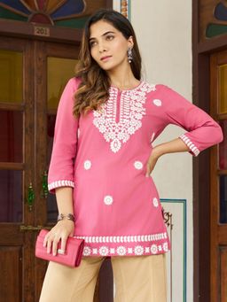 KAFTANIZE - Pink Embroidered Short Kurti