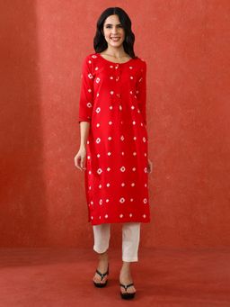 Jaipur Kurti - Women Bandhani Printed Red Kurta