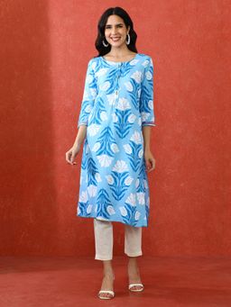 Jaipur Kurti - Women Floral Printed Blue Kurta