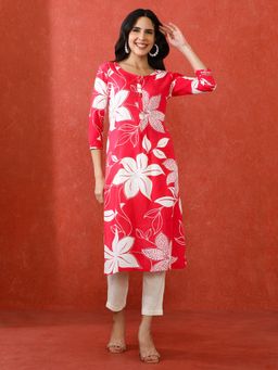 Jaipur Kurti - Women Floral Printed Red Kurta