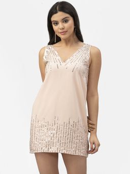 Style Quotient - Women Nude-Coloured Embellished A-Line Dress