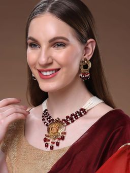 PANASH - Red Brass Necklace with Earrings (Set of 2)