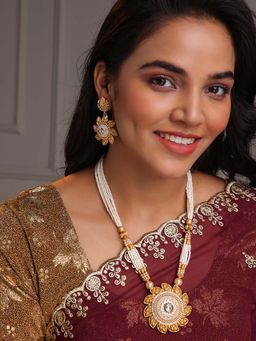 PANASH - White Brass Necklace with Earrings (Set of 2)