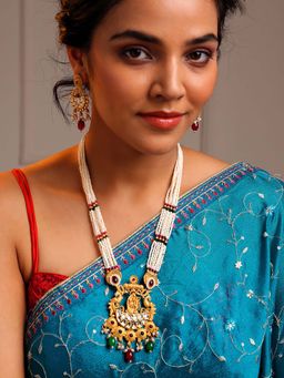 PANASH - Multi-Color Brass Necklace with Earrings (Set of 2)