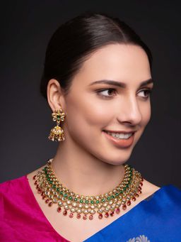 PANASH - Green Brass Necklace with Earrings (Set of 2)
