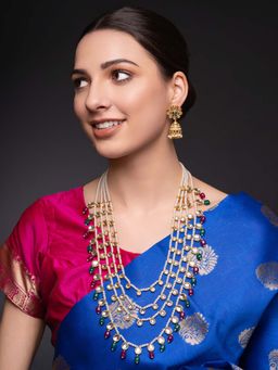 PANASH - Multi-Color Brass Necklace with Earrings (Set of 2)