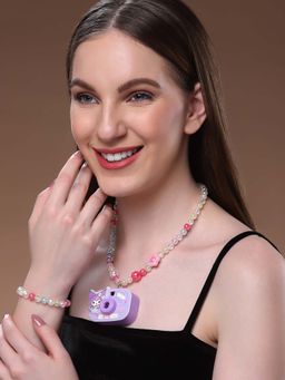 PANASH - Multi-Color Brass Necklace with Bracelet (Set of 2)