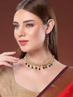 PANASH - Green Brass Necklace with Earrings (Set of 2)