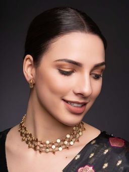 PANASH - Multi-Color Brass Necklace with Earrings (Set of 2)