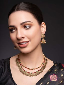 PANASH - Multi-Color Brass Necklace with Earrings (Set of 2)
