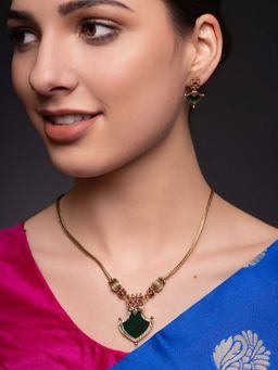 PANASH - Green Brass Necklace with Earrings (Set of 2)