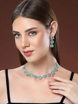 PANASH - Green Brass Necklace with Earrings (Set of 2)