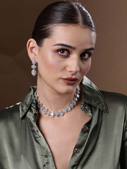 PANASH - White Brass Necklace with Earrings (Set of 2)