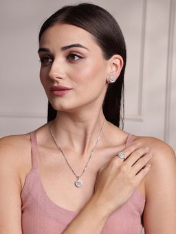 PANASH - White Brass Necklace with Earrings and Ring (Set of 3)