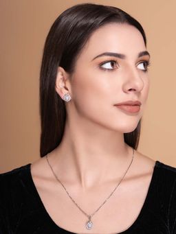 PANASH - White Brass Necklace with Earrings (Set of 2)