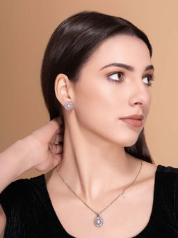 PANASH - White Brass Necklace with Earrings (Set of 2)