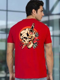 Greylongg - Red Graphic Round Neck T-Shirt