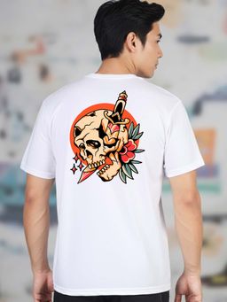 Greylongg - White Graphic Round Neck T-Shirt