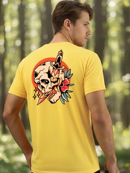 Greylongg - Yellow Graphic Round Neck T-Shirt