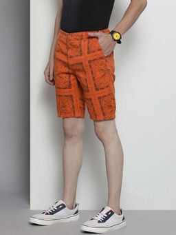 The Indian Garage Co - Orange Printed Mid Waist Shorts