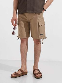 The Indian Garage Co - Khaki Textured Mid Waist Shorts