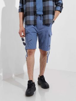 The Indian Garage Co - Blue Textured Mid Waist Shorts