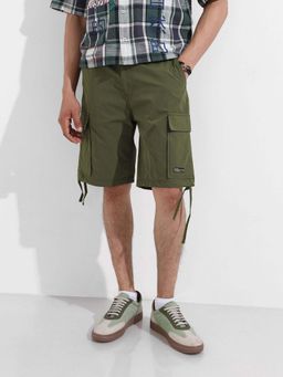 The Indian Garage Co - Olive Textured Mid Waist Shorts