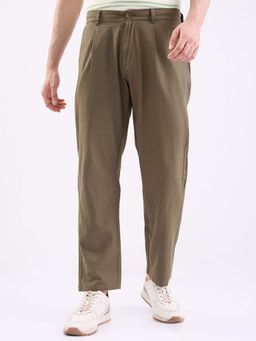 Spykar - Olive Solid Mid Waist Trouser
