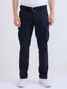 Spykar - Navy Blue Solid Mid Waist Trouser
