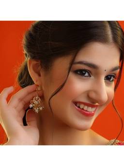 Ruby Raang Studio - Jhumki Phool Kundan Chandelier Pearl Drop Earrings