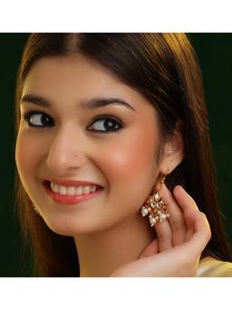 Ruby Raang Studio - Gota Pearl Kundan Cluster Drop Earrings