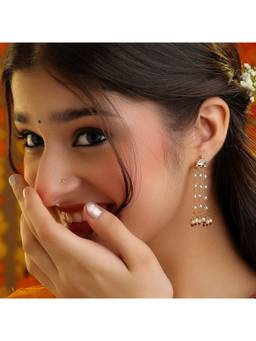 Ruby Raang Studio - Gulaabi Jhalar Rose Quartz Pearl Cascade Earrings