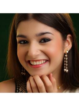 Ruby Raang Studio - Latak Long Pearl Chain Drop Earrings