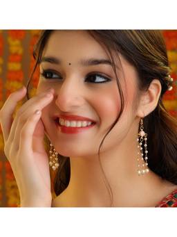 Ruby Raang Studio - Gulabi Bail Blush Pearl Chain Drop Earrings